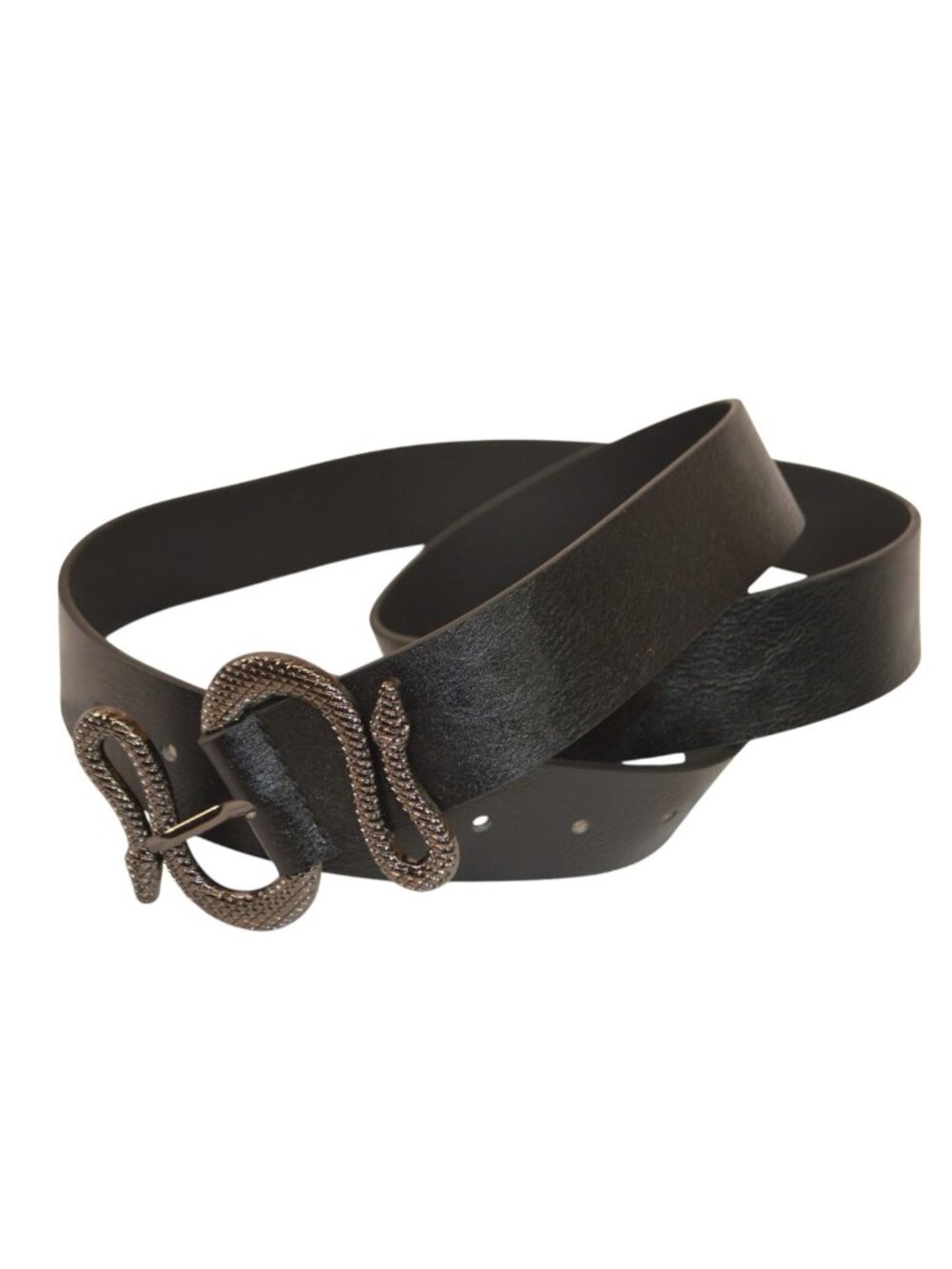 Black Faux Leather Belt Snake Buckle Western Goth Punk Adjustable Belt